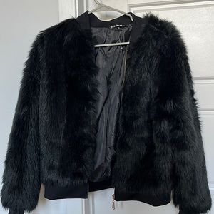 Black furry bomber jacket